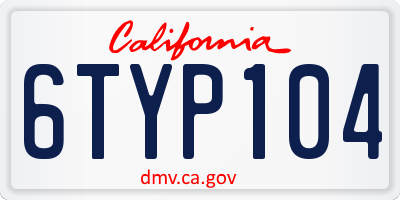 CA license plate 6TYP104