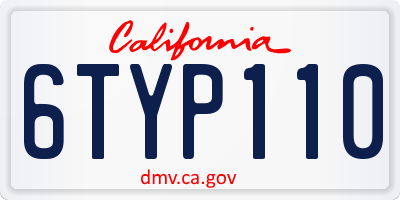 CA license plate 6TYP110