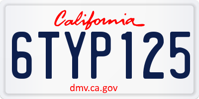 CA license plate 6TYP125