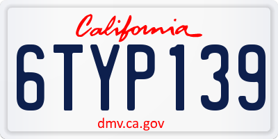 CA license plate 6TYP139