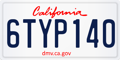 CA license plate 6TYP140