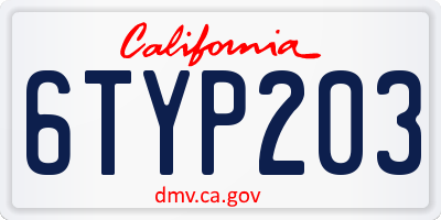 CA license plate 6TYP203
