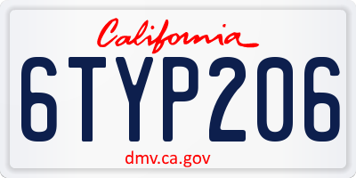CA license plate 6TYP206