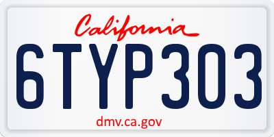 CA license plate 6TYP303