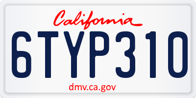 CA license plate 6TYP310
