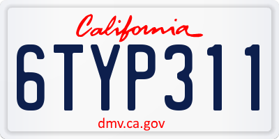 CA license plate 6TYP311