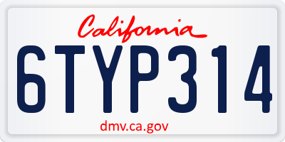 CA license plate 6TYP314