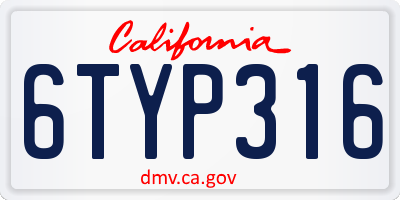 CA license plate 6TYP316