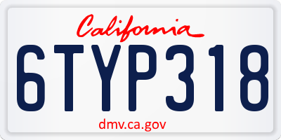 CA license plate 6TYP318