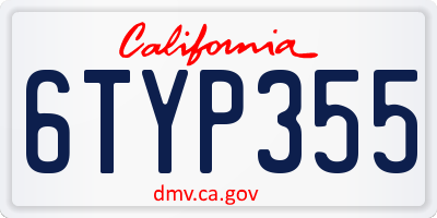 CA license plate 6TYP355