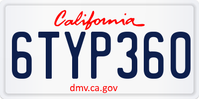 CA license plate 6TYP360