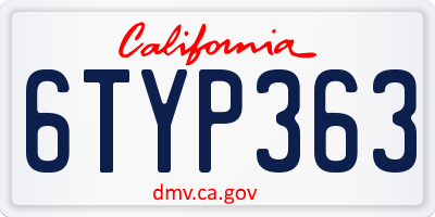 CA license plate 6TYP363