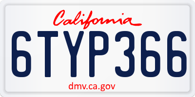 CA license plate 6TYP366