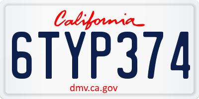 CA license plate 6TYP374