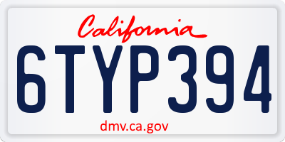 CA license plate 6TYP394