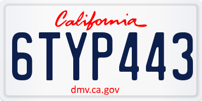 CA license plate 6TYP443