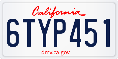 CA license plate 6TYP451