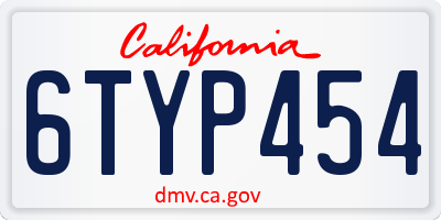 CA license plate 6TYP454