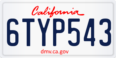CA license plate 6TYP543