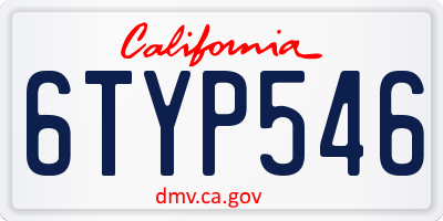 CA license plate 6TYP546