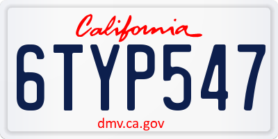 CA license plate 6TYP547