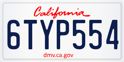 CA license plate 6TYP554