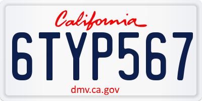 CA license plate 6TYP567
