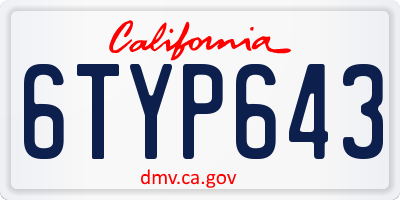 CA license plate 6TYP643