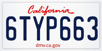 CA license plate 6TYP663