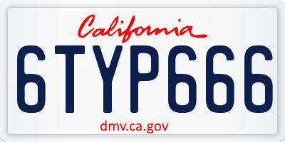 CA license plate 6TYP666