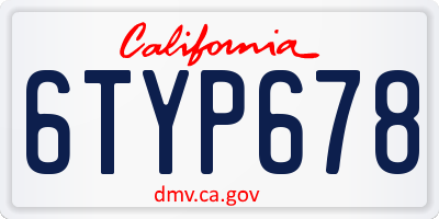 CA license plate 6TYP678