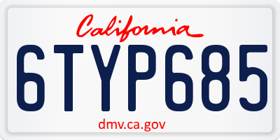 CA license plate 6TYP685