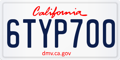 CA license plate 6TYP700