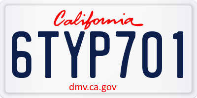 CA license plate 6TYP701