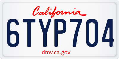 CA license plate 6TYP704