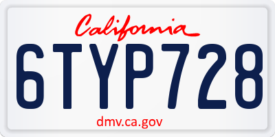 CA license plate 6TYP728