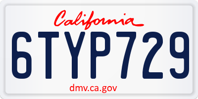 CA license plate 6TYP729