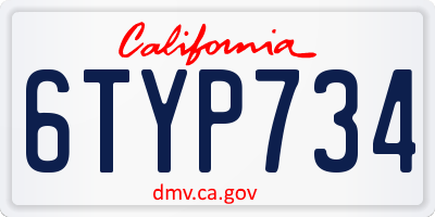 CA license plate 6TYP734