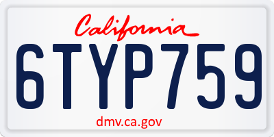 CA license plate 6TYP759