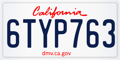 CA license plate 6TYP763