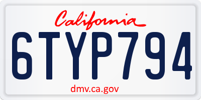 CA license plate 6TYP794