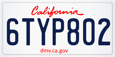 CA license plate 6TYP802