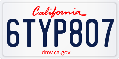 CA license plate 6TYP807