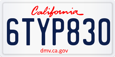 CA license plate 6TYP830