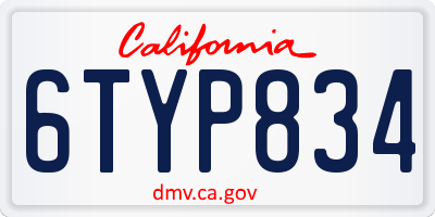 CA license plate 6TYP834