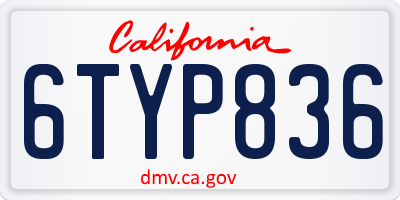 CA license plate 6TYP836