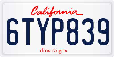 CA license plate 6TYP839