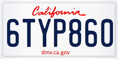 CA license plate 6TYP860
