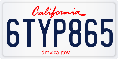 CA license plate 6TYP865