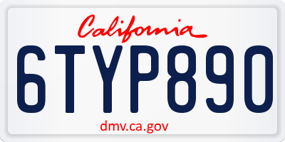 CA license plate 6TYP890